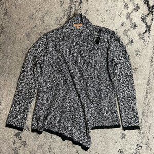 Ellen Tracy Black and White Boucle Marled Knit Wrap Sweater size Small S Chunky